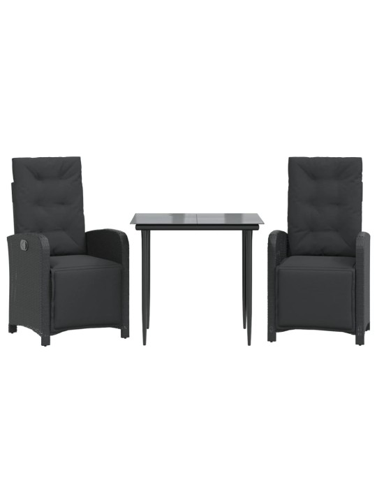 3dílný bistro set s poduškami černý polyratan