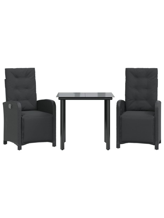 3dílný bistro set s poduškami černý polyratan
