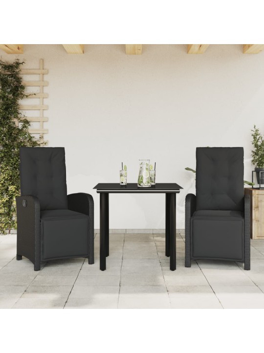 3dílný bistro set s poduškami černý polyratan