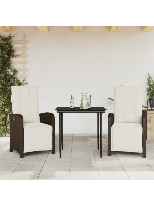 3dílný bistro set s poduškami hnědý polyratan