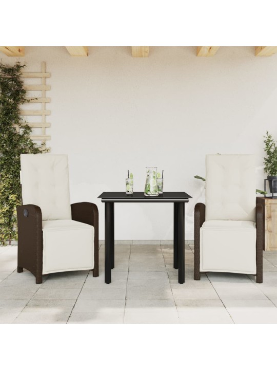 3dílný bistro set s poduškami hnědý polyratan