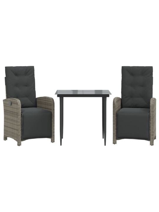 3dílný bistro set s poduškami šedý polyratan
