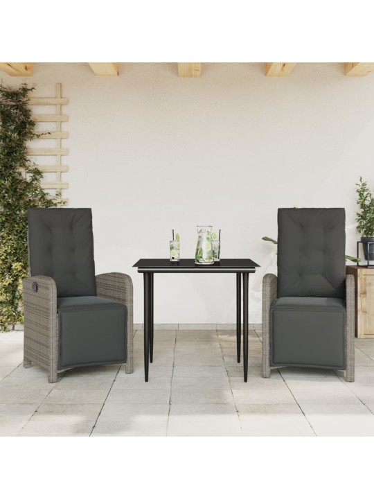 3dílný bistro set s poduškami šedý polyratan