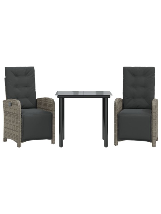 3dílný bistro set s poduškami šedý polyratan