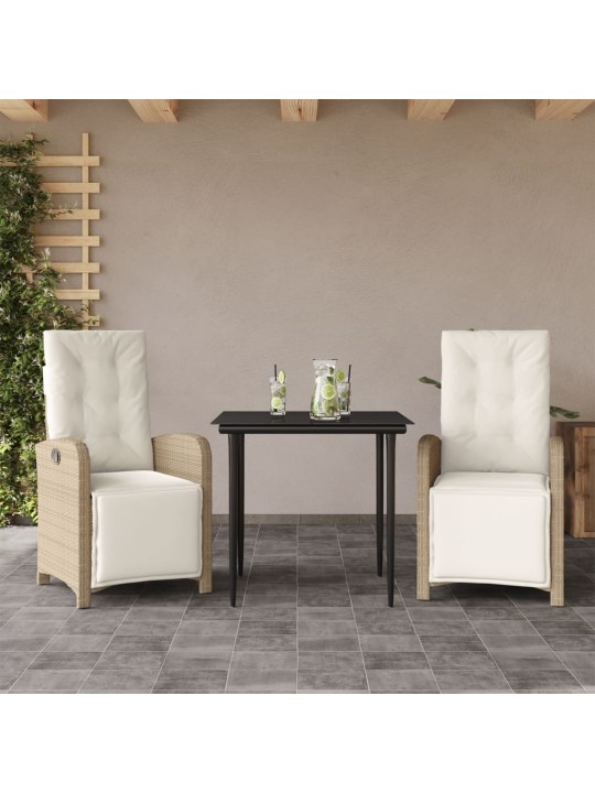 3dílný bistro set s poduškami béžový polyratan