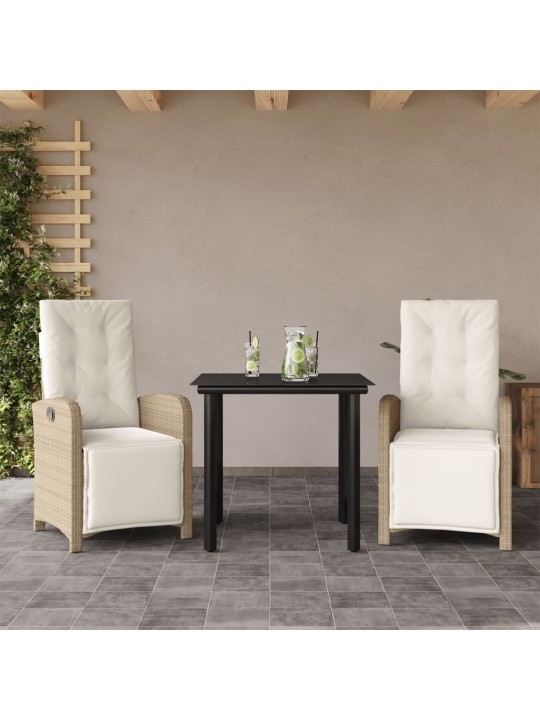 3dílný bistro set s poduškami béžový polyratan