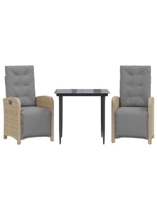3dílný bistro set s poduškami béžový polyratan