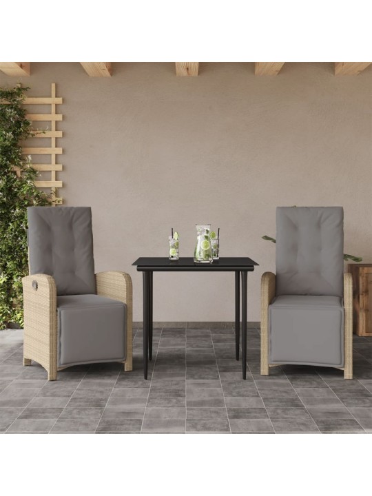 3dílný bistro set s poduškami béžový polyratan