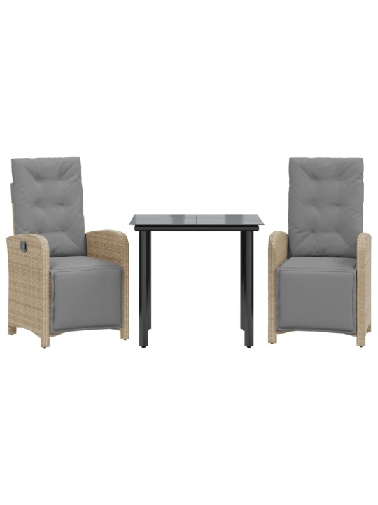 3dílný bistro set s poduškami béžový polyratan