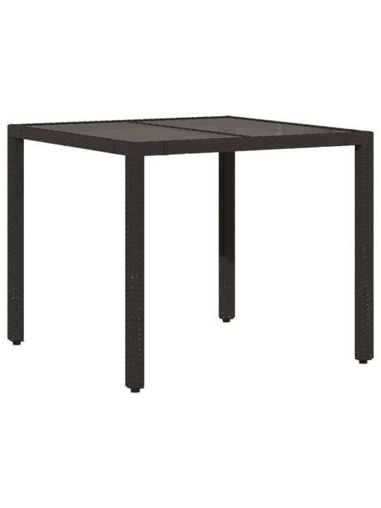Zahradní stůl se skleněnou deskou černý 90x90x75 cm polyratan