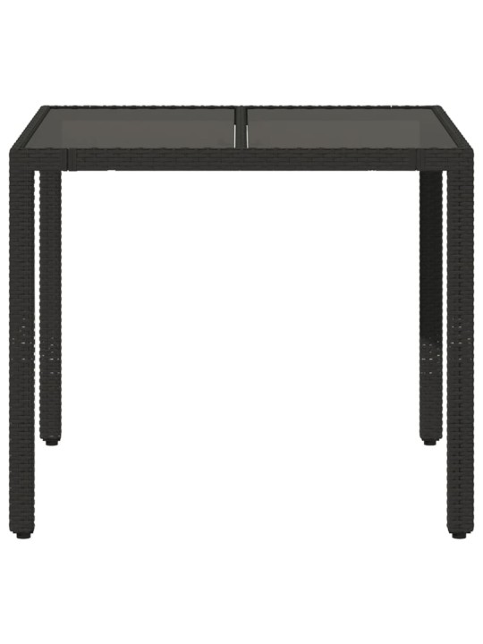 Zahradní stůl se skleněnou deskou černý 90x90x75 cm polyratan