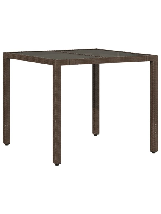 Zahradní stůl se skleněnou deskou hnědý 90x90x75 cm polyratan