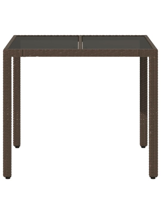 Zahradní stůl se skleněnou deskou hnědý 90x90x75 cm polyratan