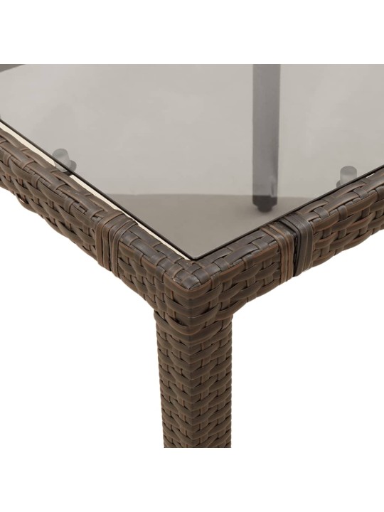 Zahradní stůl se skleněnou deskou hnědý 90x90x75 cm polyratan
