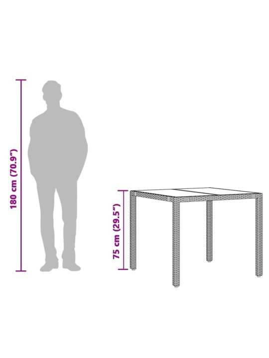 Zahradní stůl se skleněnou deskou hnědý 90x90x75 cm polyratan