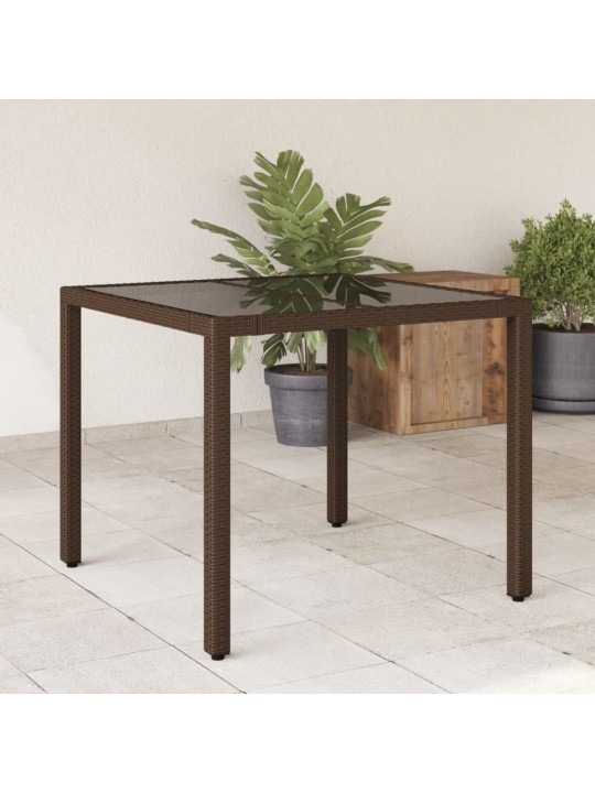 Zahradní stůl se skleněnou deskou hnědý 90x90x75 cm polyratan