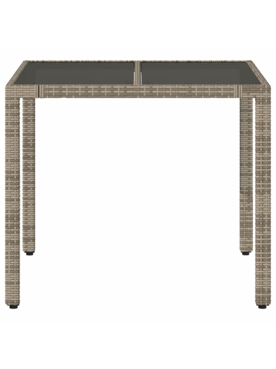 Zahradní stůl se skleněnou deskou šedý 90x90x75 cm polyratan