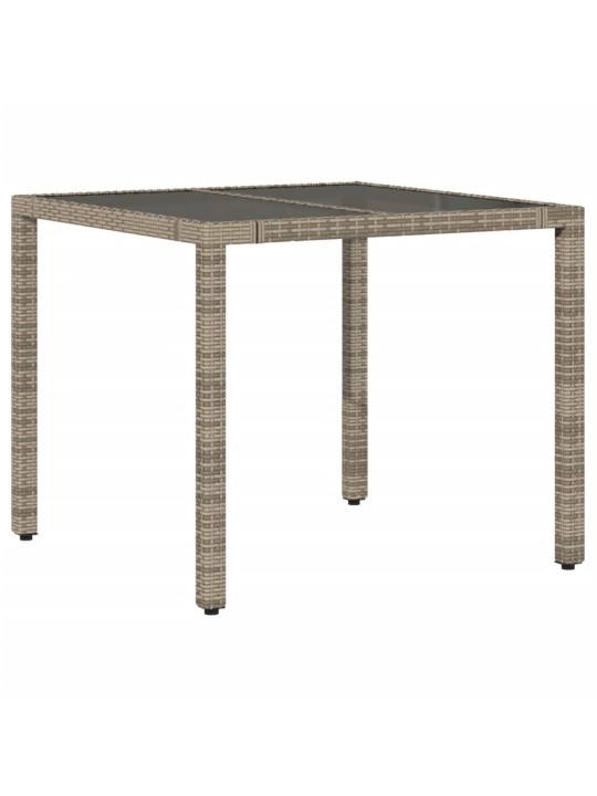 Zahradní stůl se skleněnou deskou šedý 90x90x75 cm polyratan
