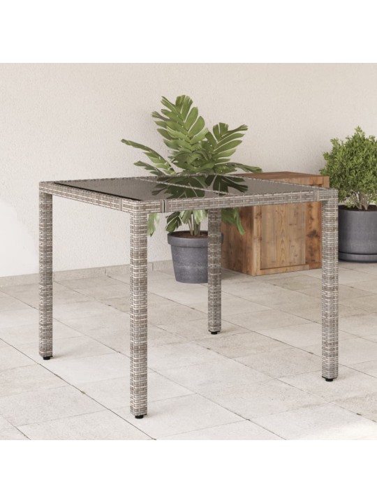 Zahradní stůl se skleněnou deskou šedý 90x90x75 cm polyratan