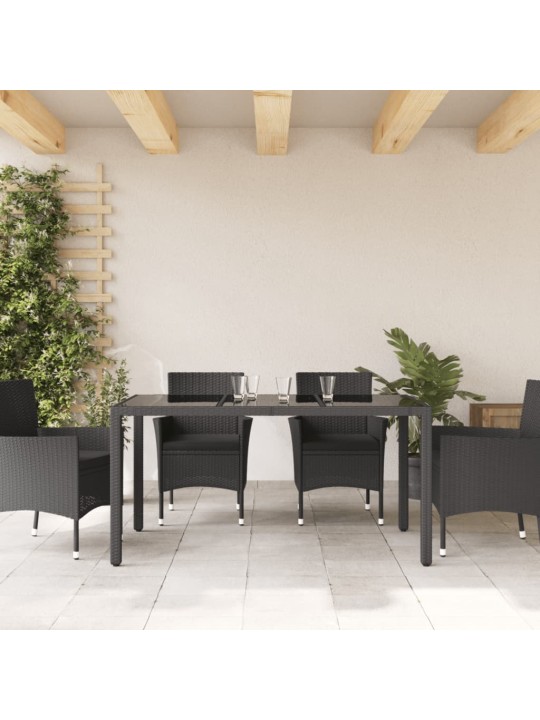 Zahradní stůl se skleněnou deskou černý 150x90x75 cm polyratan