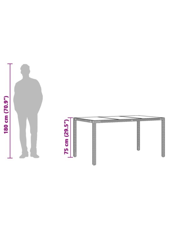 Zahradní stůl se skleněnou deskou černý 150x90x75 cm polyratan