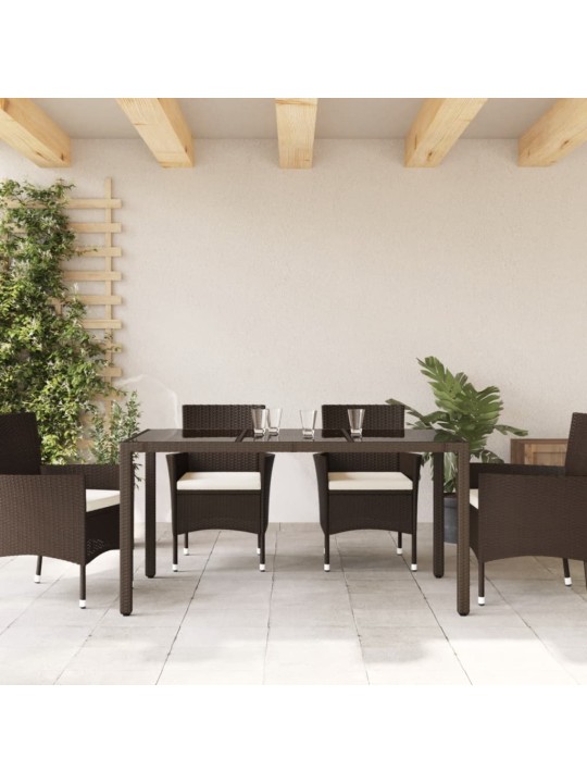 Zahradní stůl se skleněnou deskou hnědý 150x90x75 cm polyratan