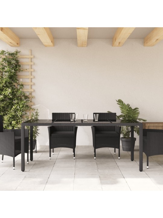 Zahradní stůl se skleněnou deskou černý 190x90x75 cm polyratan