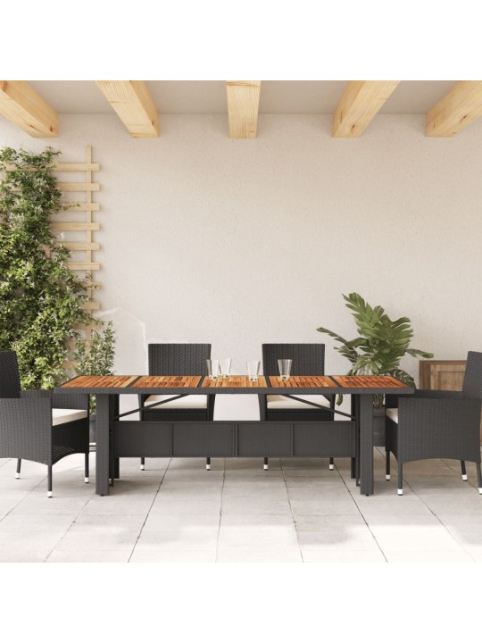 Zahradní stůl s akáciovou deskou černý 240x90x75 cm polyratan