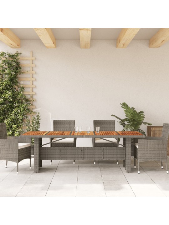 Zahradní stůl s akáciovou deskou šedý 240x90x75 cm polyratan