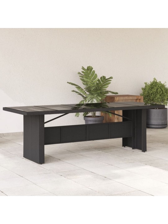Zahradní stůl se skleněnou deskou černý 240x90x75 cm polyratan