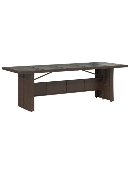 Zahradní stůl se skleněnou deskou hnědý 240x90x75 cm polyratan