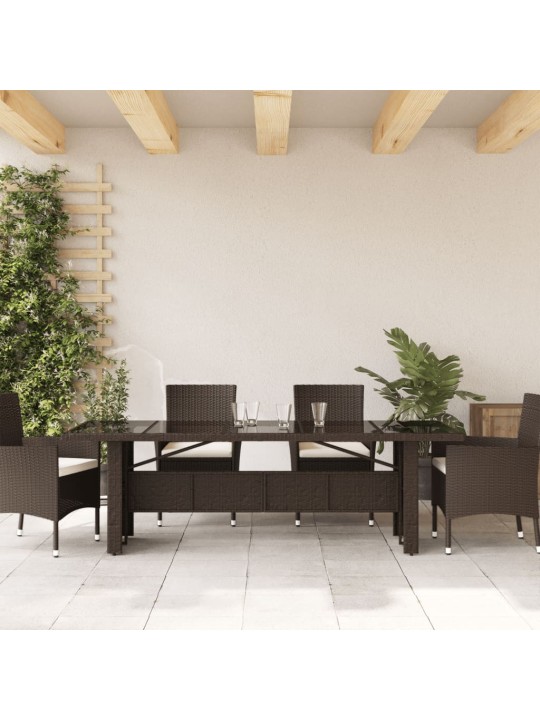Zahradní stůl se skleněnou deskou hnědý 240x90x75 cm polyratan
