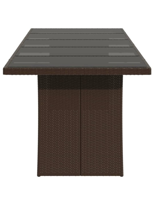 Zahradní stůl se skleněnou deskou hnědý 240x90x75 cm polyratan