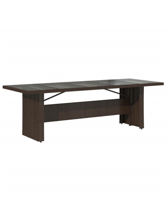Zahradní stůl se skleněnou deskou hnědý 240x90x75 cm polyratan