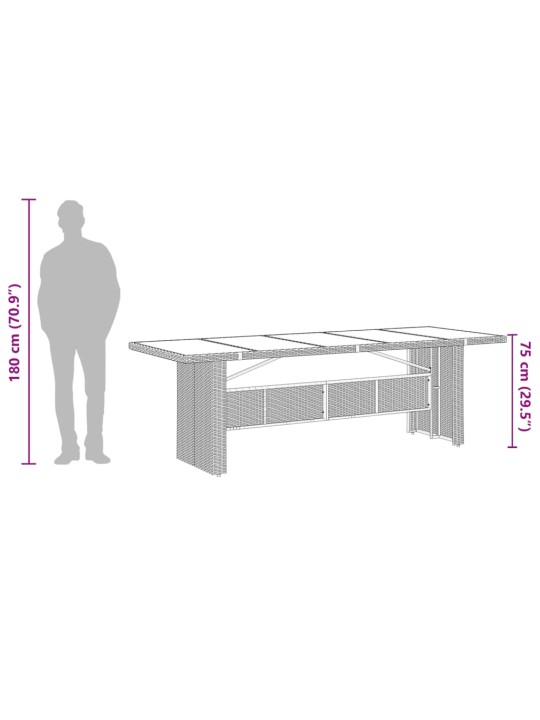 Zahradní stůl se skleněnou deskou hnědý 240x90x75 cm polyratan