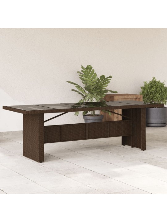 Zahradní stůl se skleněnou deskou hnědý 240x90x75 cm polyratan