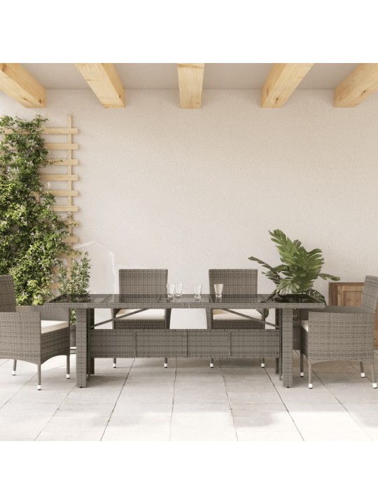 Zahradní stůl se skleněnou deskou šedý 240x90x75 cm polyratan