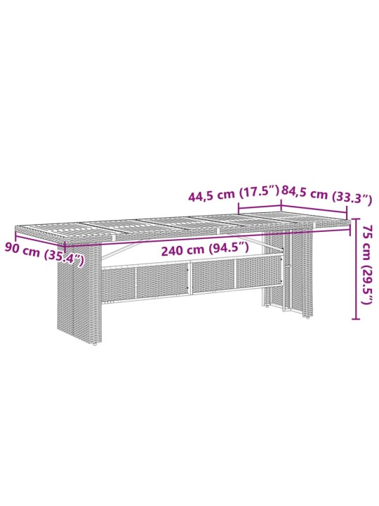 Zahradní stůl se skleněnou deskou šedý 240x90x75 cm polyratan
