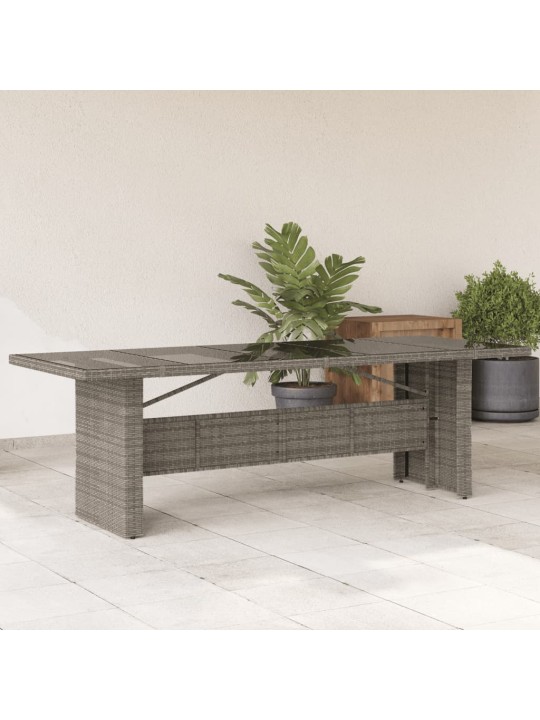 Zahradní stůl se skleněnou deskou šedý 240x90x75 cm polyratan