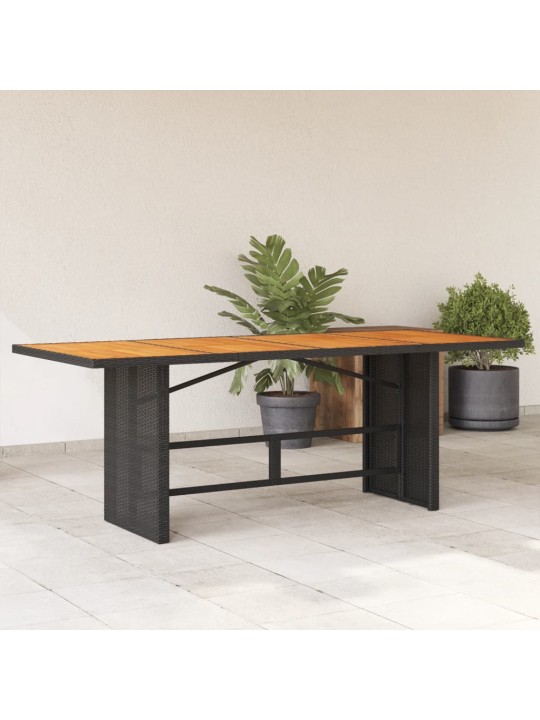 Zahradní stůl s akáciovou deskou černý 190x80x75 cm polyratan