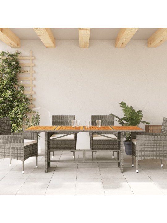 Zahradní stůl s akáciovou deskou šedý 190x80x75 cm polyratan
