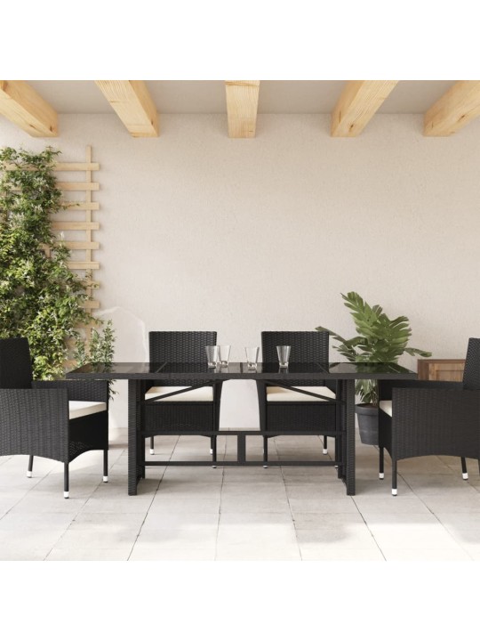 Zahradní stůl se skleněnou deskou černý 190x80x75 cm polyratan