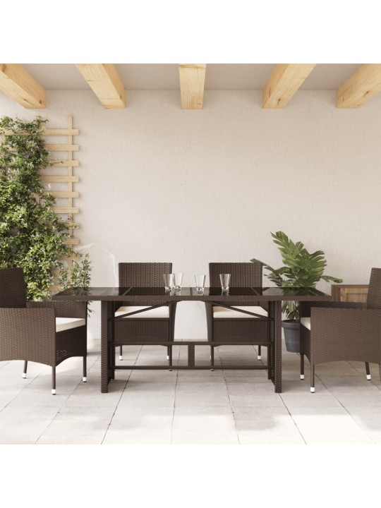 Zahradní stůl se skleněnou deskou hnědý 190x80x75 cm polyratan