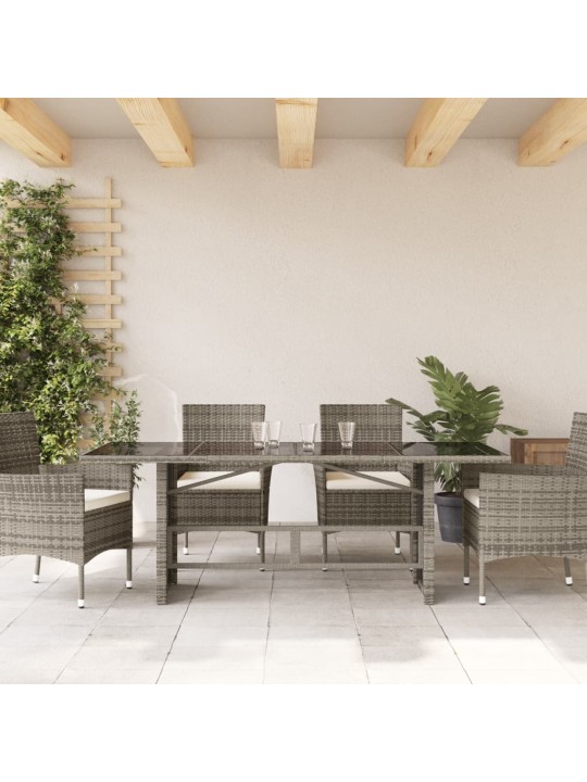 Zahradní stůl se skleněnou deskou šedý 190x80x75 cm polyratan