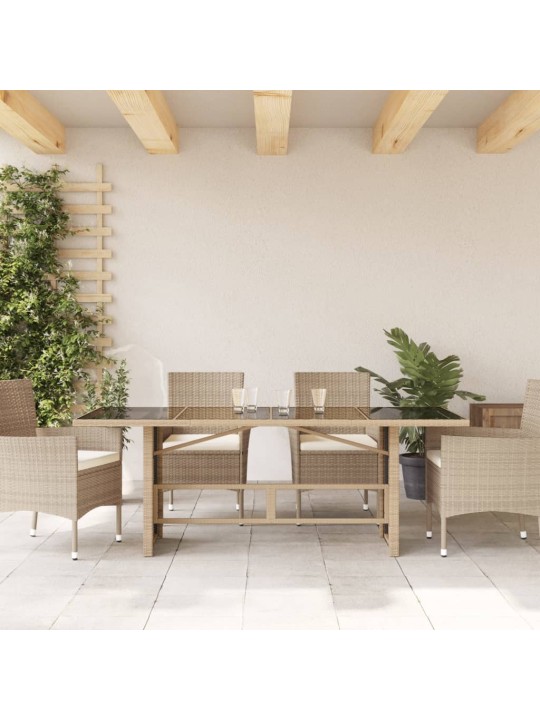 Zahradní stůl se skleněnou deskou béžový 190x80x75 cm polyratan
