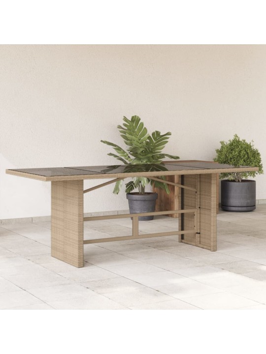Zahradní stůl se skleněnou deskou béžový 190x80x75 cm polyratan
