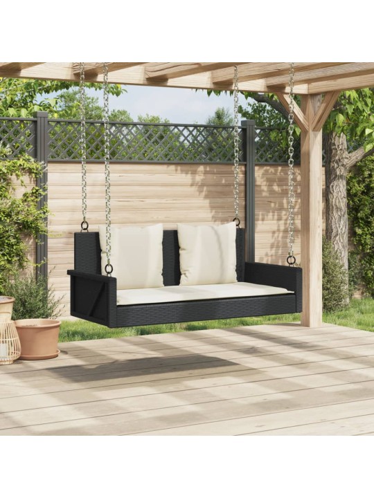 Houpací lavice s poduškami černá 119 x 56 x 48 cm polyratan