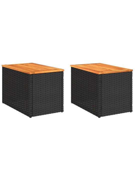 Zahradní stolky 2 ks černé 55x34x37 cm polyratan masivní dřevo