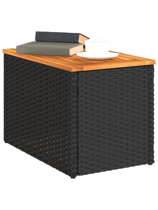 Zahradní stolky 2 ks černé 55x34x37 cm polyratan masivní dřevo