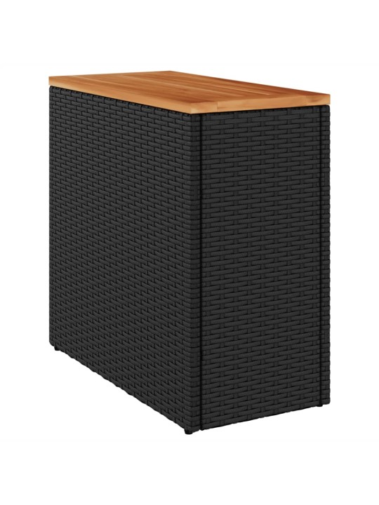 Zahradní stolek s dřevěnou deskou černý 58x27,5x55 cm polyratan